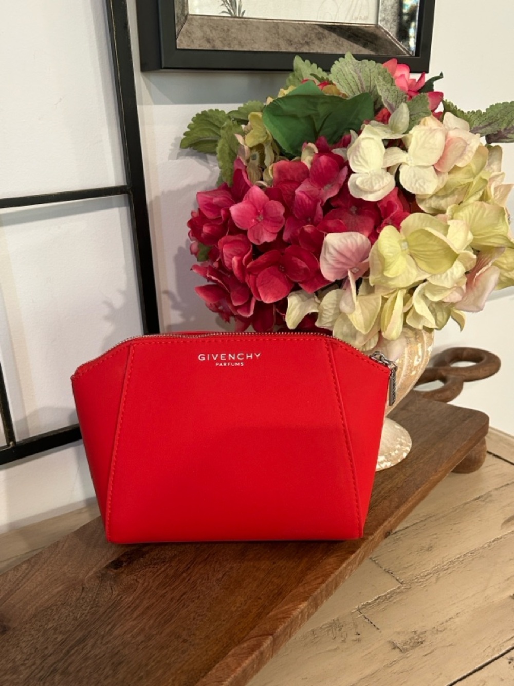 Givenchy Red Parfums Cosmetic Pouch with Silver Charm